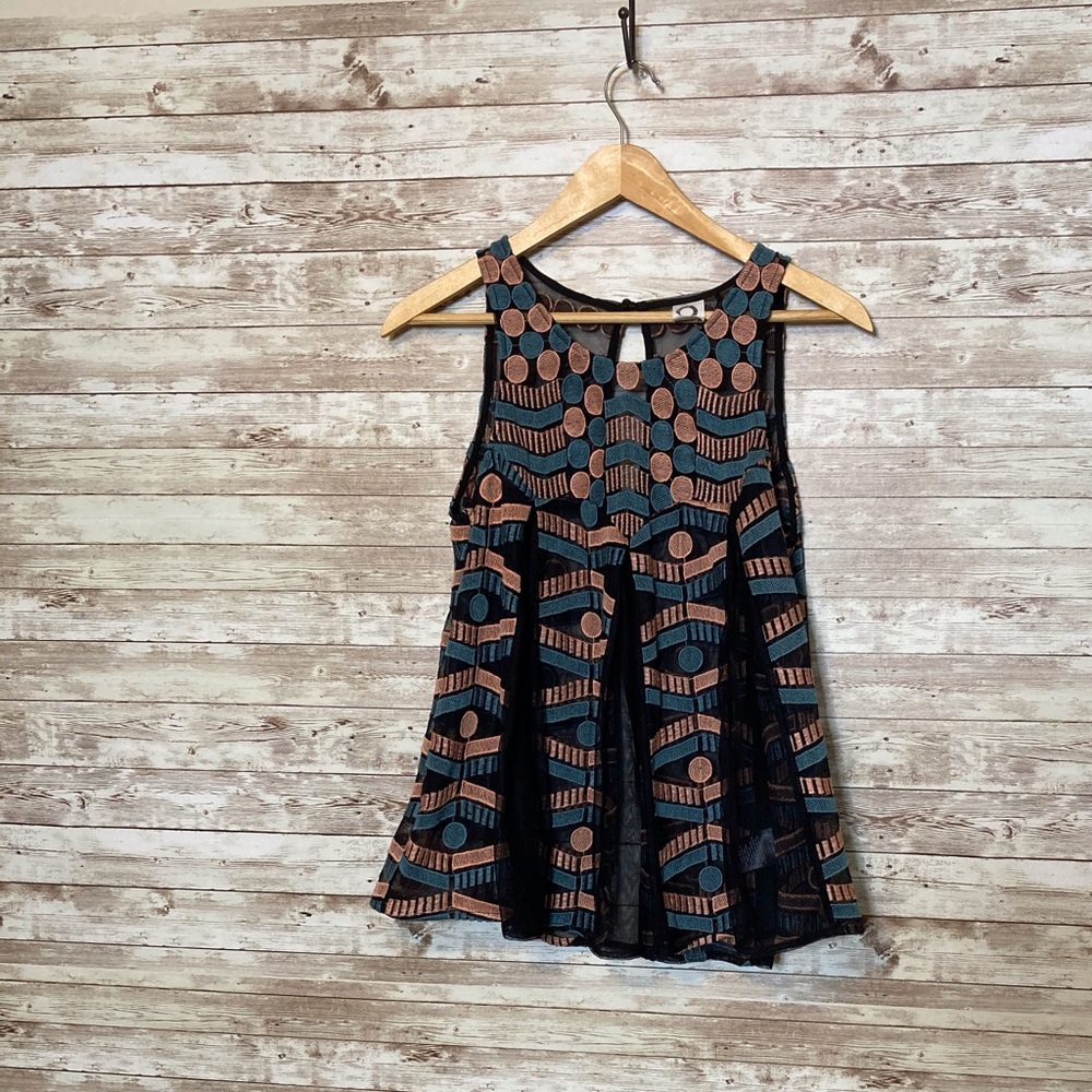 Anthropologie Kemi + Kin Sheer & Embroidered Top